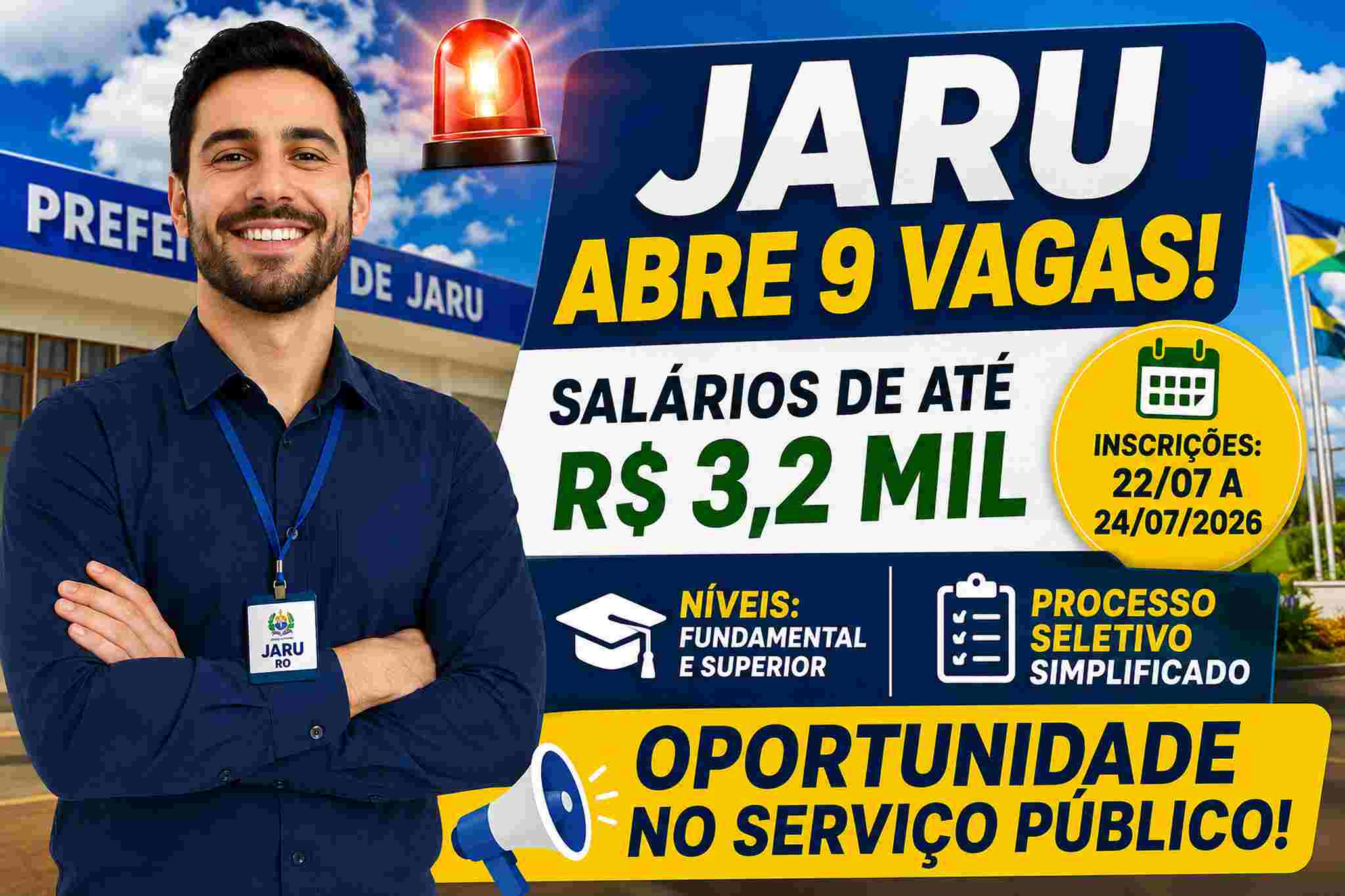 Prefeitura de Jaru abre inscrições para processo seletivo com salários de até R$ 3.252,98
