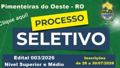 Prefeitura de Pimenteiras do Oeste oferece salários de até R$ 4,8 mil em seleção