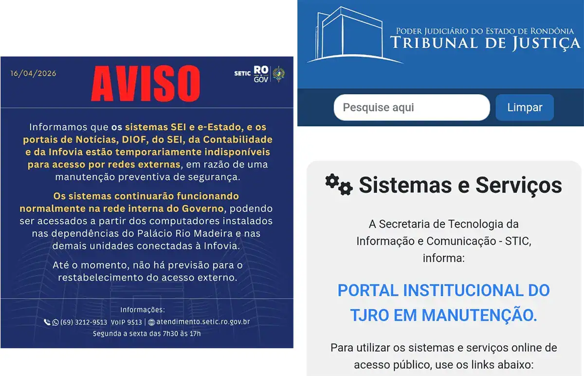 Governo de Rondônia e TJRO mantêm restrições de acesso após alerta de segurança cibernética