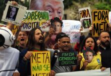 Protesto em São Paulo denuncia interferência da Meta nas eleições de 2026