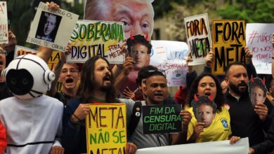 Protesto em São Paulo denuncia interferência da Meta nas eleições de 2026